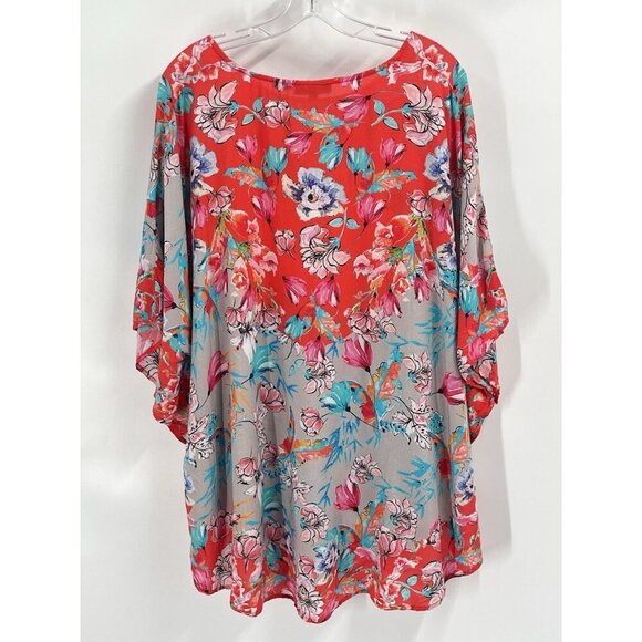 Tolani Narissa Poppy Pink Red Floral Silk Flowy Top Sz XL - Picture 6 of 6